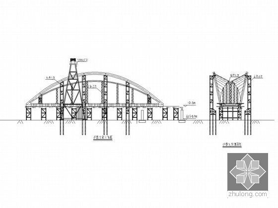 3×210m钢混叠合梁结构拱桥总体施工组织设计附CAD（大直径承台基础 逐跨顶推）-钢拱梁拼装平台布置图