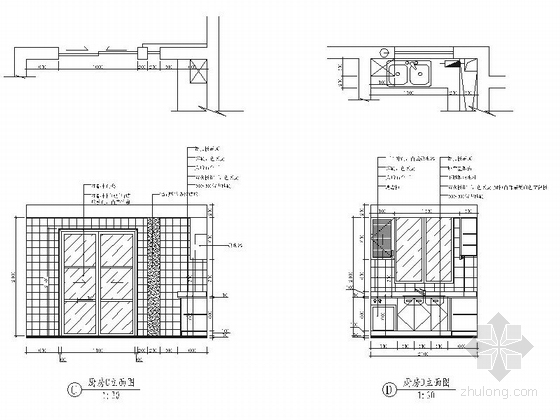 高档小区现代三居室室内装修施工图厨房立面图