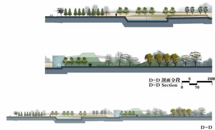 [江苏]生态绿地高速公路出入口景观规划设计方案-分段设计剖面图