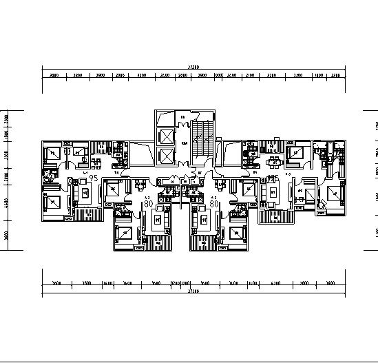 中式风格高层住宅建筑设计SU模型+CAD-平面图