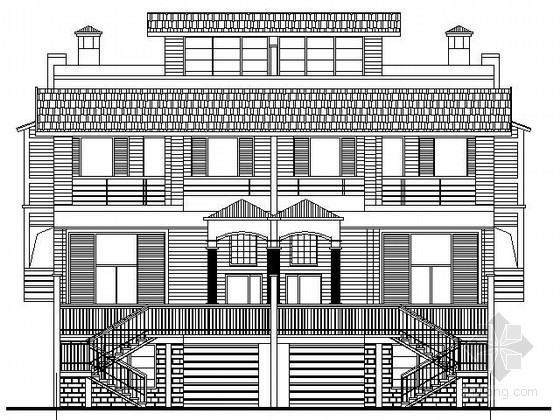 农村别墅建筑图150平方资料下载-某三层度假双拼别墅建筑方案图（500平方米）