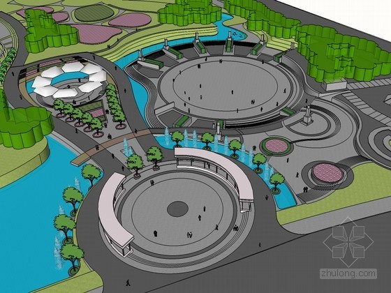 公园广场设计模型资料下载-公园设计SketchUp模型下载