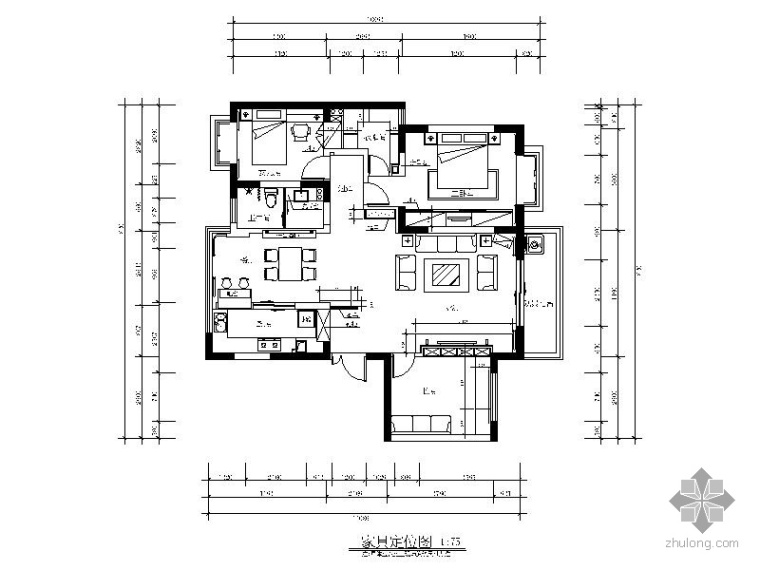 三居室设计室内装修施工图资料下载-现代简约三居室内装修图