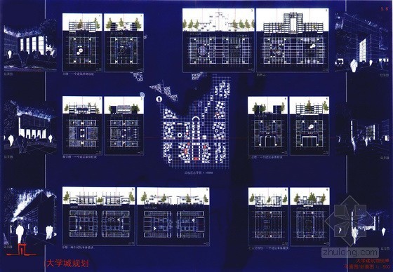 [长沙]某大学城规划方案文本（GMP作品）-大学建筑物例举平面剖面图