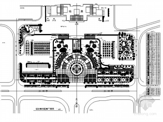 景观小品cad平面图资料下载-某火车站广场绿化平面图