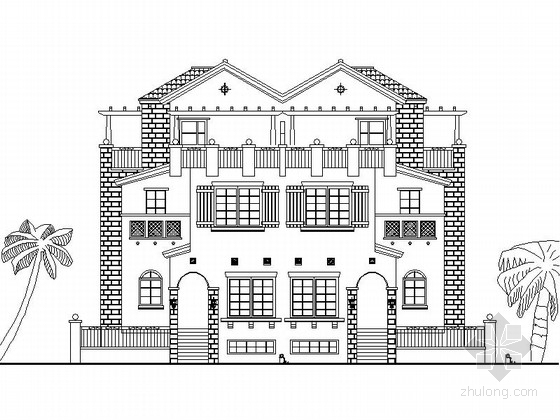 农村别墅建筑图150平方资料下载-[三亚]某三层西班牙双拼别墅建筑方案图（390平方米）