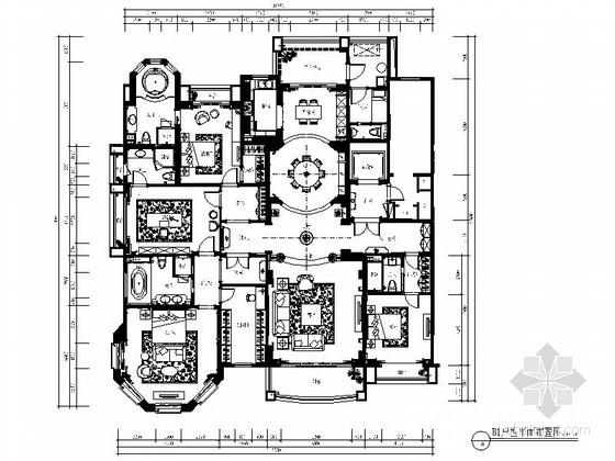 大户型住宅施工图资料下载-[西安]某大户型欧陆风格五居室室内装修施工图（含效果）