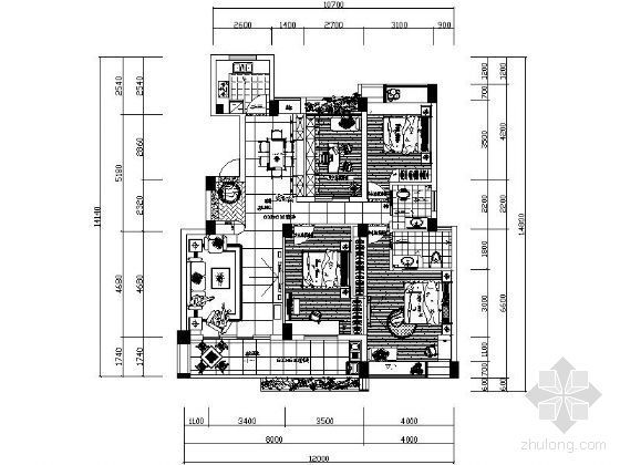 广场设计学生作业资料下载-[学生作业]四居室装修设计图