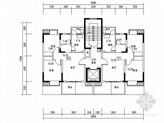 160平方米建筑户型资料下载-某多层、小高层板式住宅户型图（66平方米）