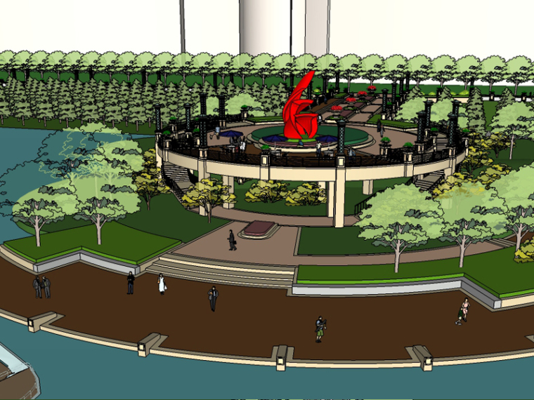 滨湖广场CAD资料下载-滨湖公园景观su模型(有高差，风格大气)