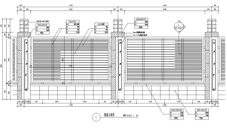 特色铁艺大门设计资料下载-特色围墙设计详图（砖砌结构+铁艺）