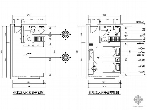 酒店标间套间资料下载-[湖南]宾馆标准间及套间施工图