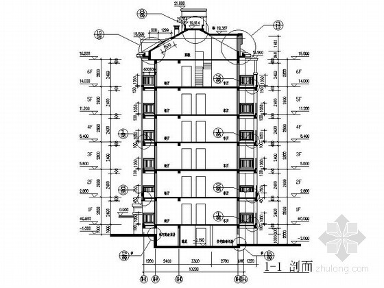 [安徽巢湖]某六层住宅楼建筑施工套图（16号）-剖面 