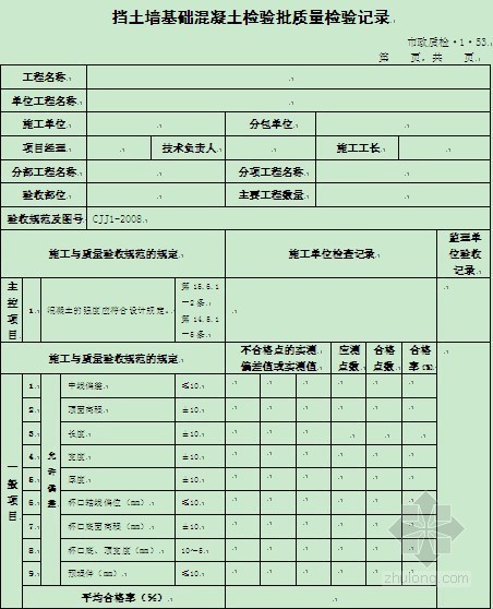 市政道路工程检验批质量检验记录表（全套）- 