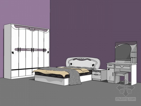 室内家具SketchUp资料下载-卧室家具组合sketchup模型下载