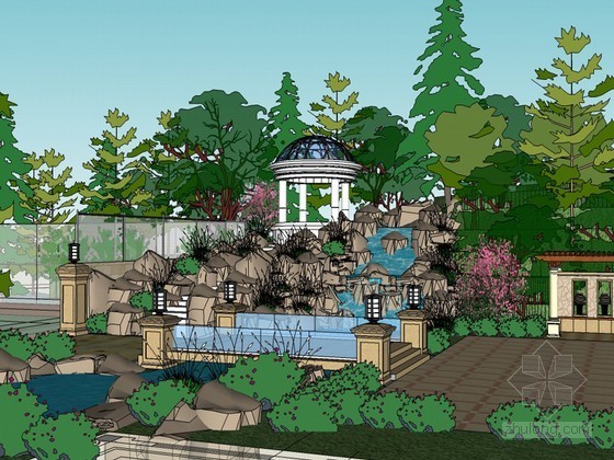 欧式公园su资料下载-欧式花园SketchUp模型下载