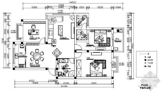 四房两厅室内设计资料下载-中高档三室两厅家装室内设计图