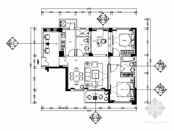广州逸彩新世界营销中资料下载-[广州]地中海风格两居室样板房室内设计施工图（含效果图）