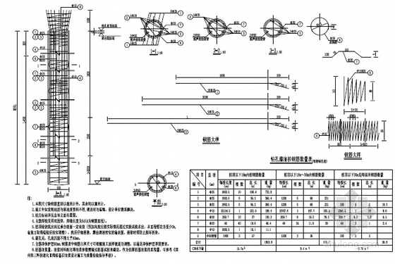 [河南]8米宽现浇预应力混凝土连续箱梁匝道桥设计图纸280张（含附属结构）-桩基钢筋构造图
