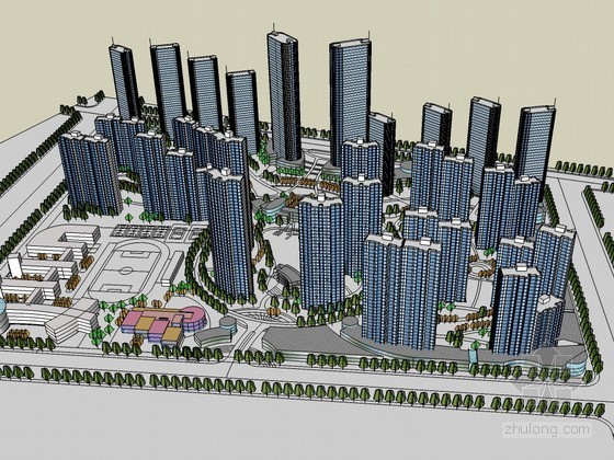 规划景观su资料下载-高层住宅规划景观设计su模型