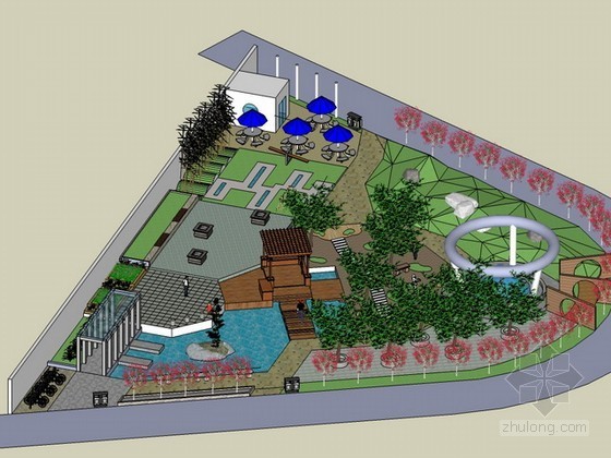 公园广场设计模型资料下载-小广场设计sketchup模型下载