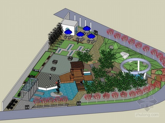 城市绿地小游园su资料下载-小广场设计sketchup模型下载