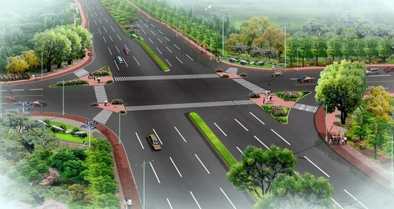 [广州]岭南特色气派景观大道设计方案-鸟瞰效果图 