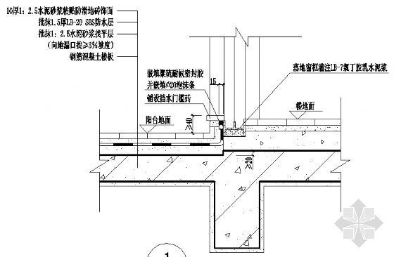 门窗防水构造详图资料下载-落地窗防水构造(DBJ15-19-97)