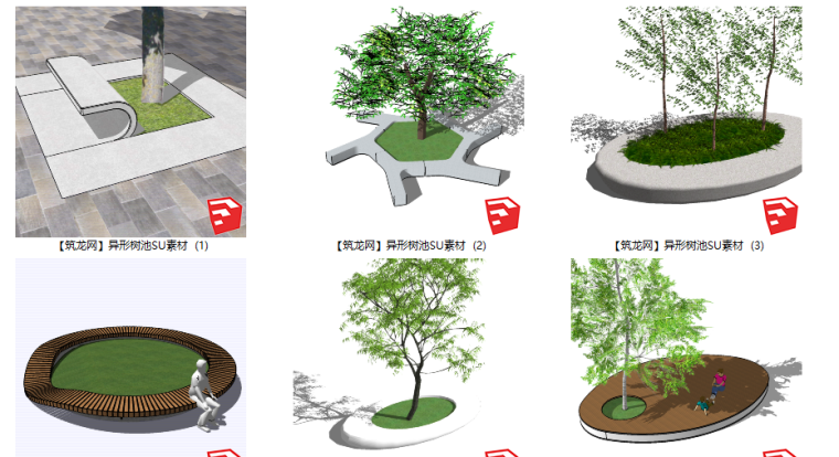 现代异形长凳座椅su模型资料下载-14套异形景观树池SU模型