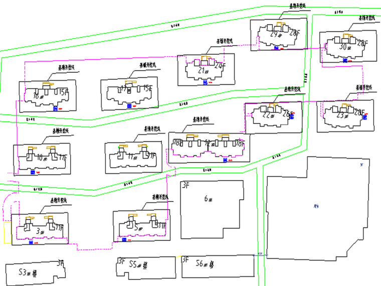 徐州大型住宅项目平面布置图（各阶段）-基础施工平面布置图