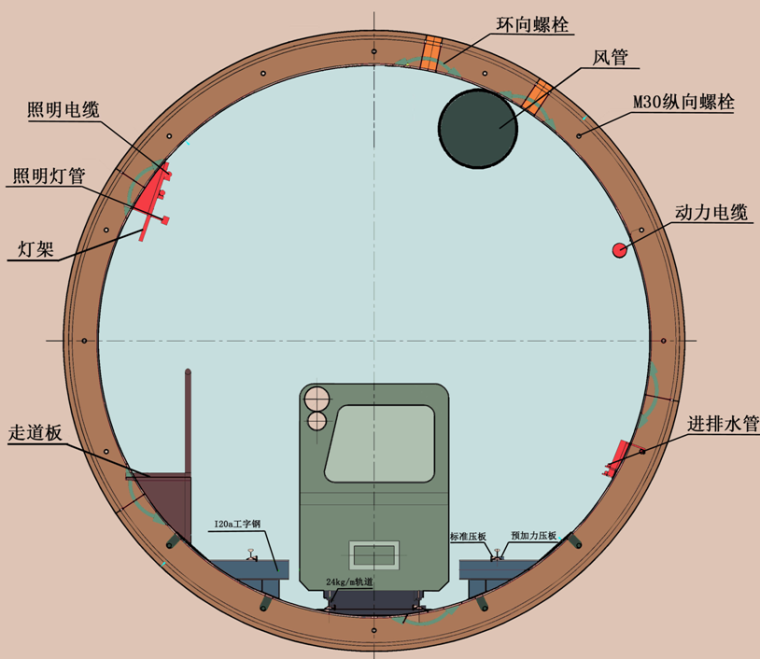 [浙江]地铁工程区间工程及联络通道施工组织设计（盾构法）-隧道断面布置示意图