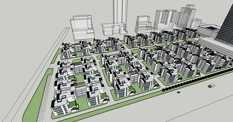 现代风格小区规划SU模型-鸟瞰图2