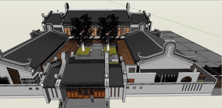 中式别墅庭院模型资料下载-中式古建庭院景观模型.skp
