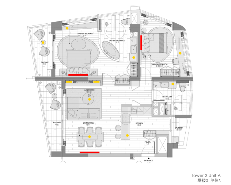 海天盛宴俱乐部资料下载-[三亚]海天公寓样板间室内设计施工图(含效果图+物料表)