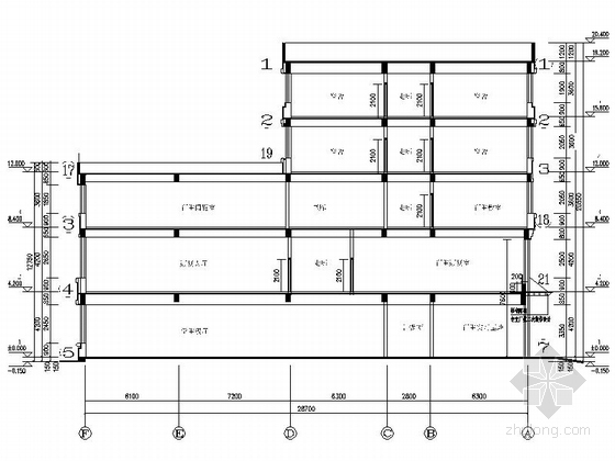 [大连]五层框架结构特殊学校综合楼建筑施工图-五层框架结构特殊学校综合楼建筑剖面图