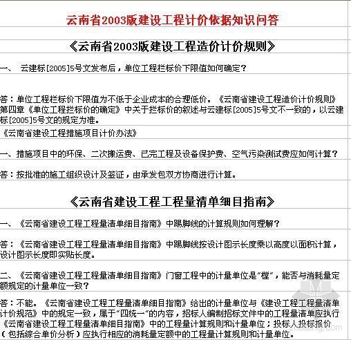 云南计价规范资料下载-云南省2003版建设工程计价依据知识问答