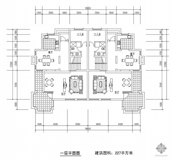 二层双拼别墅户型图(227/213)-2