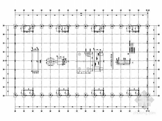[苏州]三层混凝土柱与空间钢管桁架式排架结构大空间现代展览馆结构施工图（含建施）-一号展厅基础平面布置 