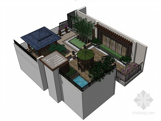 古典园林庭院平面资料下载-古典庭院景观SketchUp模型下载