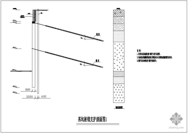基坑节点图片资料下载-某基坑桩锚支护剖面节点构造详图