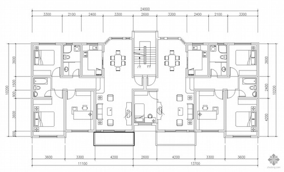 一体两户多层建筑户型图资料下载-多层一梯两户户型图(126/136)