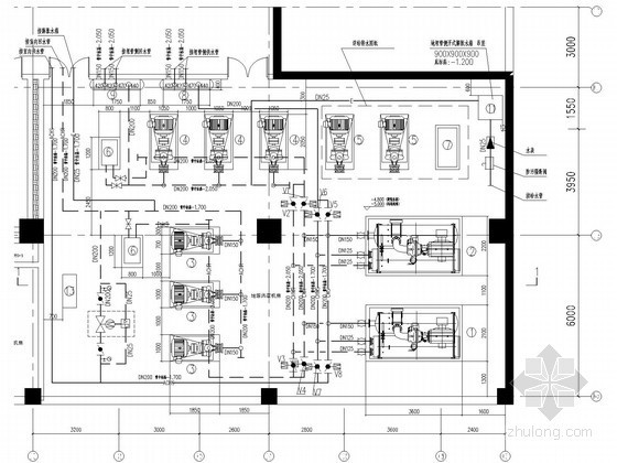 [江苏]办公楼空调通风全套施工图纸(地源热泵，详图多)-制冷机房平面图 
