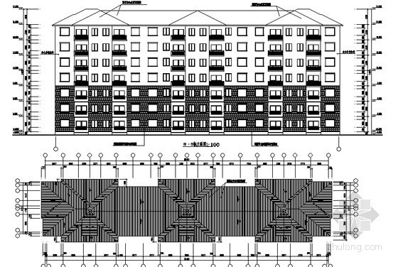 [武汉市]某小区框架结构七层住宅楼建筑施工套图(毕业设计)-立面图