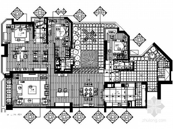 三居室顶棚平面图资料下载-258平米豪华套房三居室平面施工图