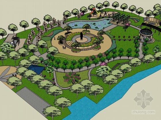 公园景观完整的方案模型资料下载-公园景观SketchUp模型下载