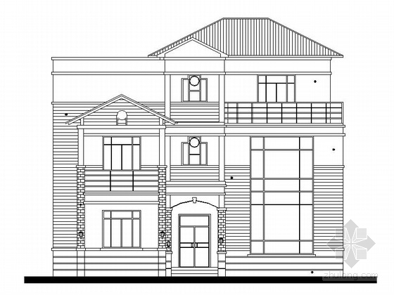 别墅建筑设计天正施工图资料下载-[新农村]3层花园式独栋别墅建筑设计施工图（含效果图）