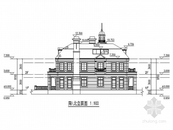 [上海]欧式风格2层会所别墅建筑设计施工图-欧式风格2层会所别墅立面图 