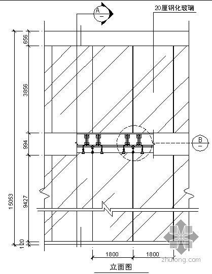 导轨式爬手架平立面图资料下载-某吊挂式玻璃幕墙节点构造详图（三）（立面图）