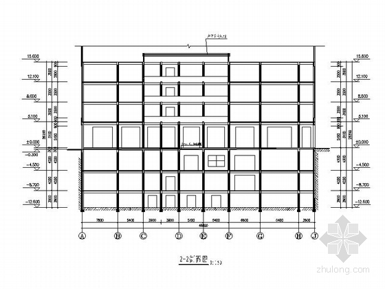 七层框架结构农贸市场建筑设计施工图（含住宅）-七层框架结构农贸市场建筑剖面图