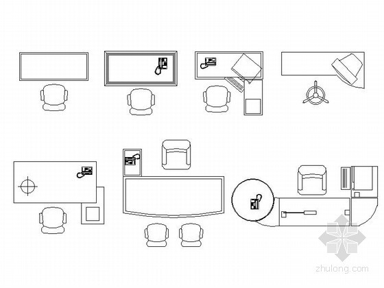 办公图块CAD资料下载-现代各式办公桌CAD图块下载